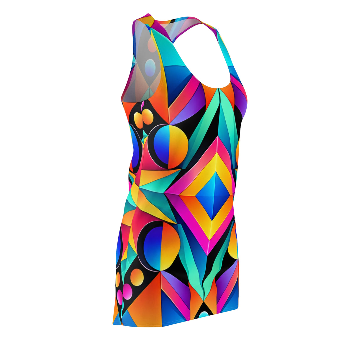 Geometric Neon Racerback Dress — Bold Tribal Prism Print