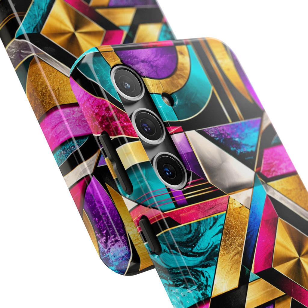Geometric Art Deco Tough Phone Case — Vibrant Gold, Teal & Magenta Pattern