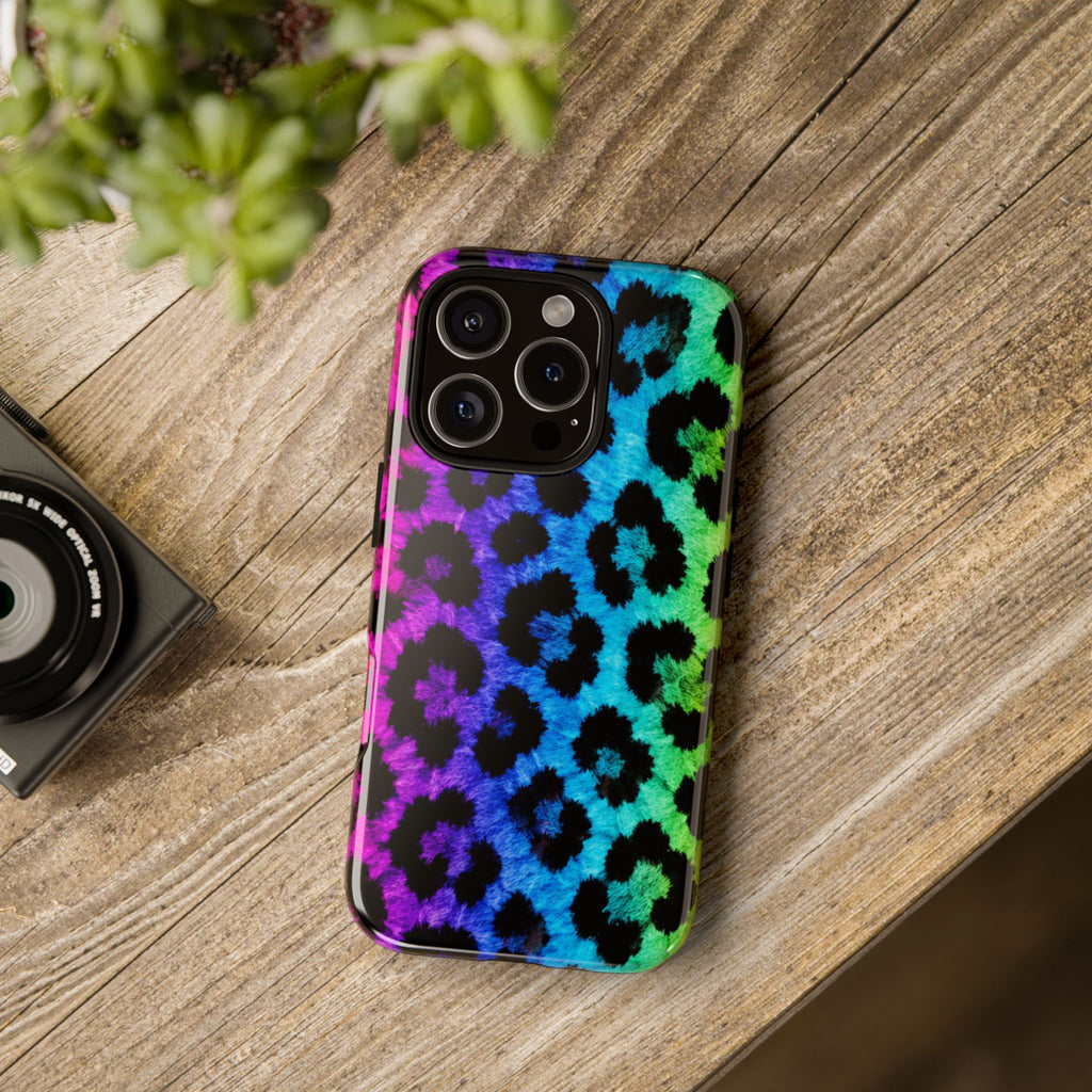 Neon Rainbow Leopard Tough Case – Colorful Animal Print Phone Cover
