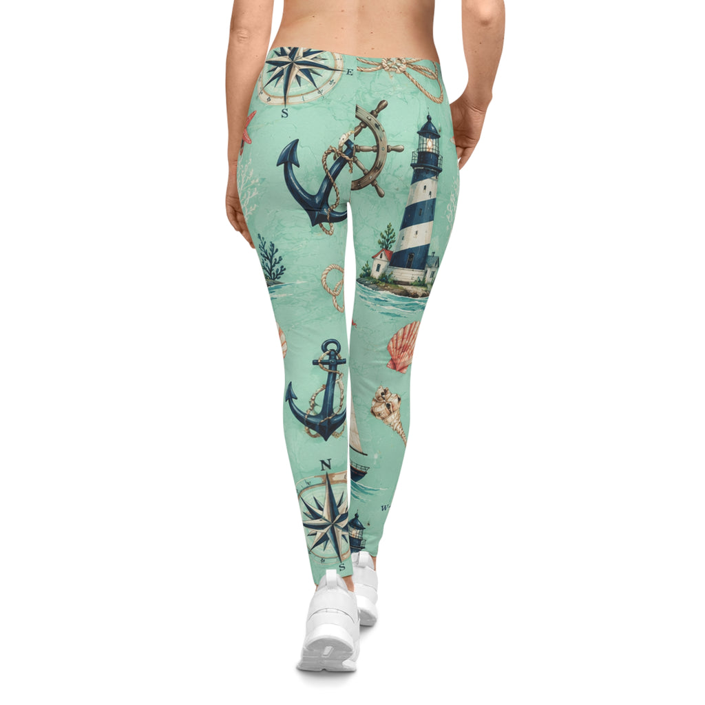 Nautical Lighthouse Anchor Leggings — Women's Sea-Print Casual Leggings