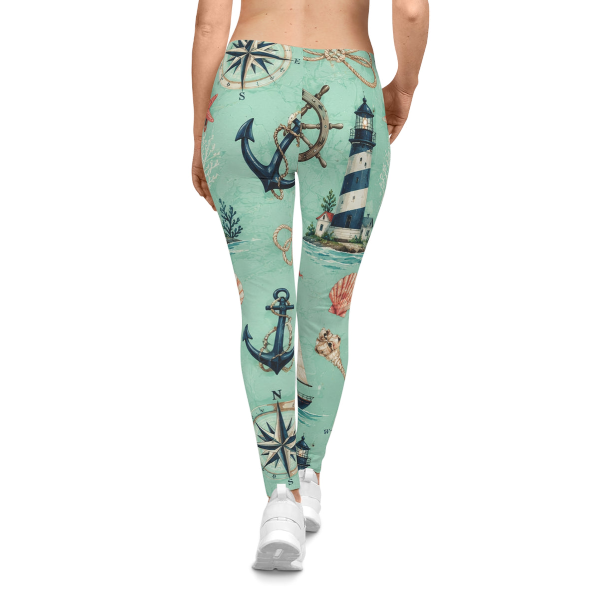 Nautical Lighthouse Anchor Leggings — Women's Sea-Print Casual Leggings