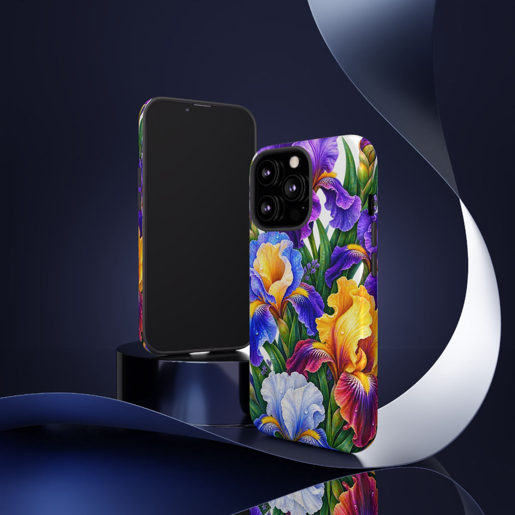 Floral Iris Tough Phone Case — Colorful Watercolor Iris Protective Cover