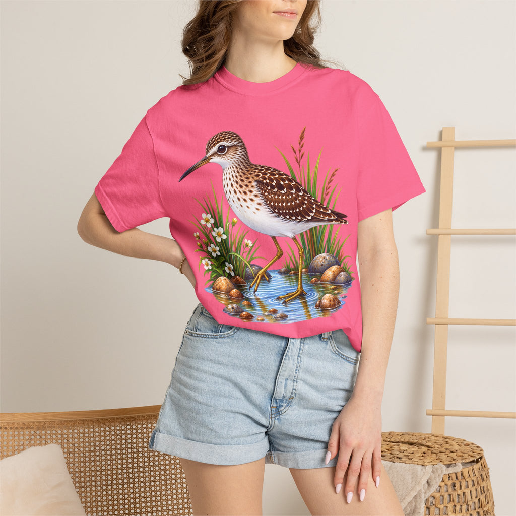 Shorebird Illustration T-Shirt — Marsh Sandpiper Graphic Tee