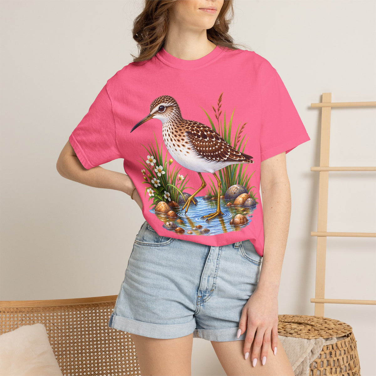 Shorebird Illustration T-Shirt — Marsh Sandpiper Graphic Tee