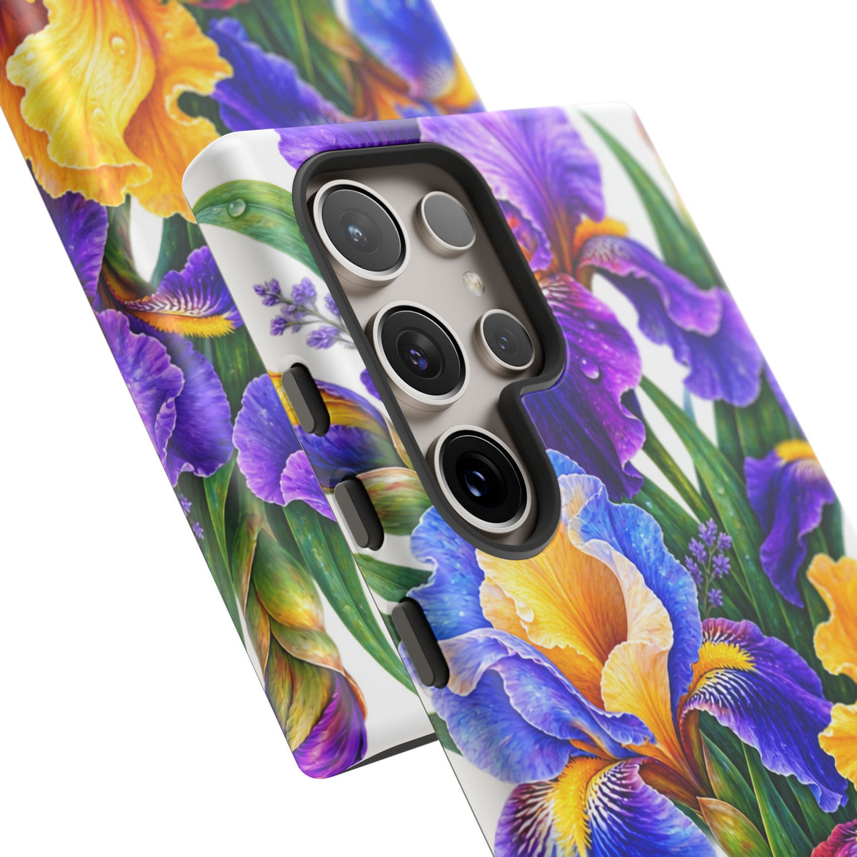 Floral Iris Tough Phone Case — Colorful Watercolor Iris Protective Cover