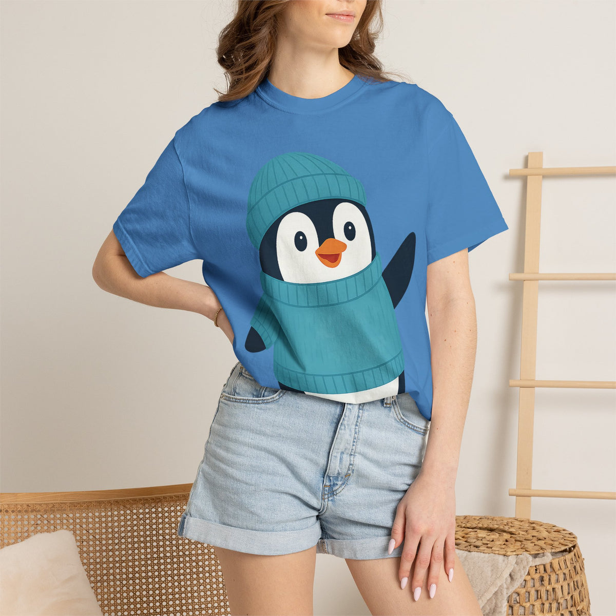 Cute Penguin in Blue Knit Tee