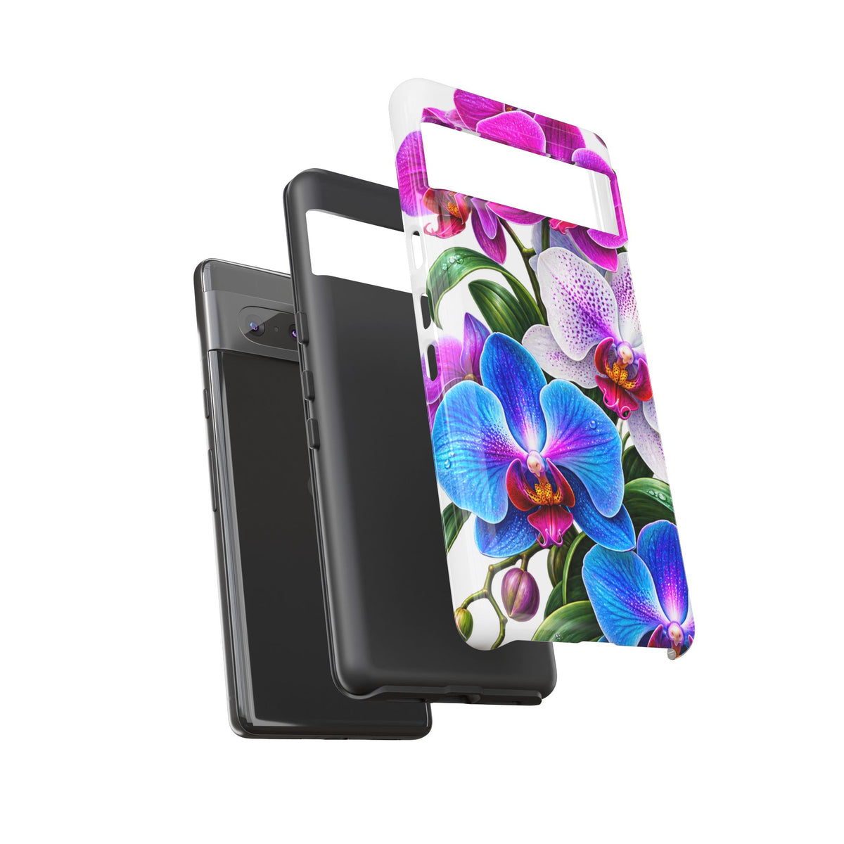 Orchid Floral Tough Phone Case – Vibrant Blue & Pink Orchid Protective Cover