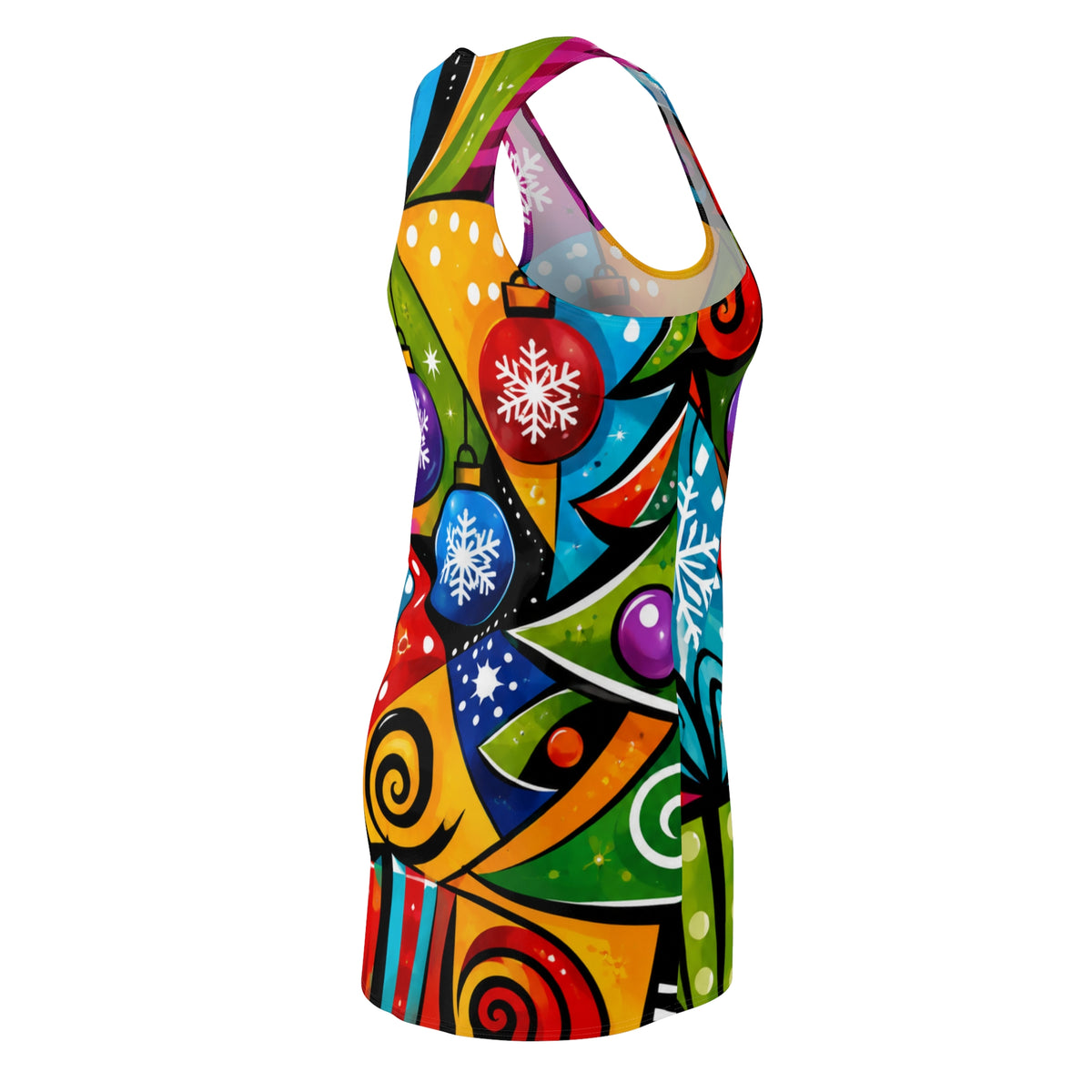 Christmas Ornaments Racerback Dress — Colorful Holiday Print AOP