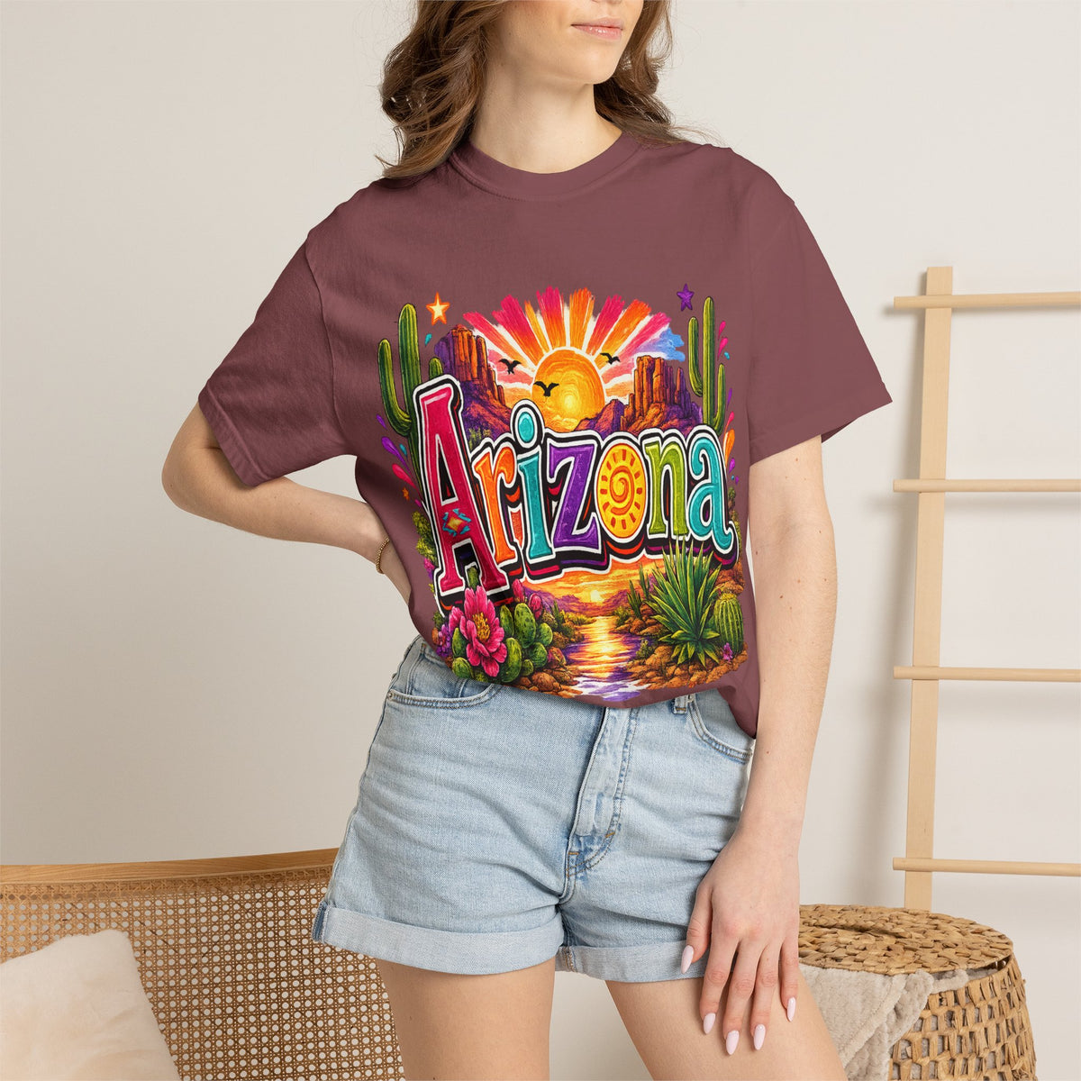 Arizona Desert Sunset T-shirt | Cactus, Saguaro, Floral Scenic Tee