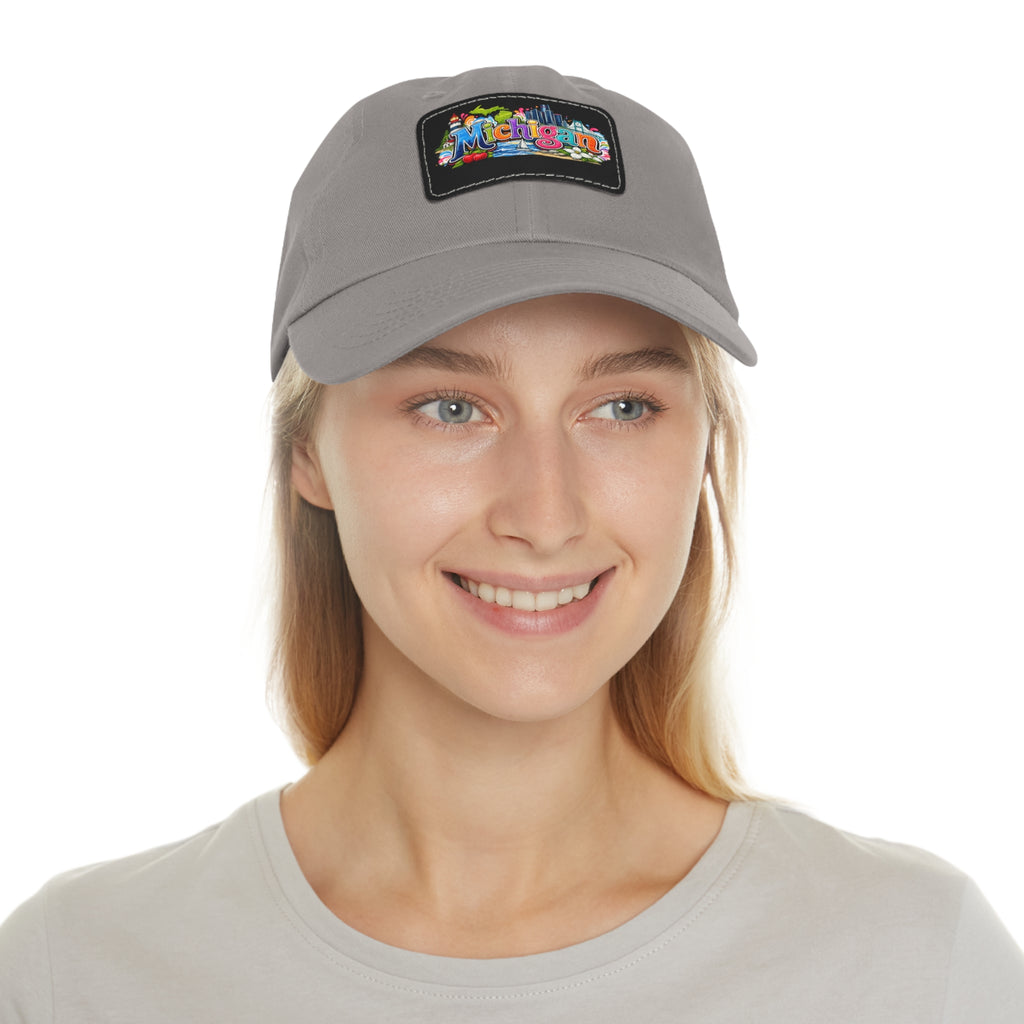 Michigan Patch Dad Hat | Leather Rectangle Patch