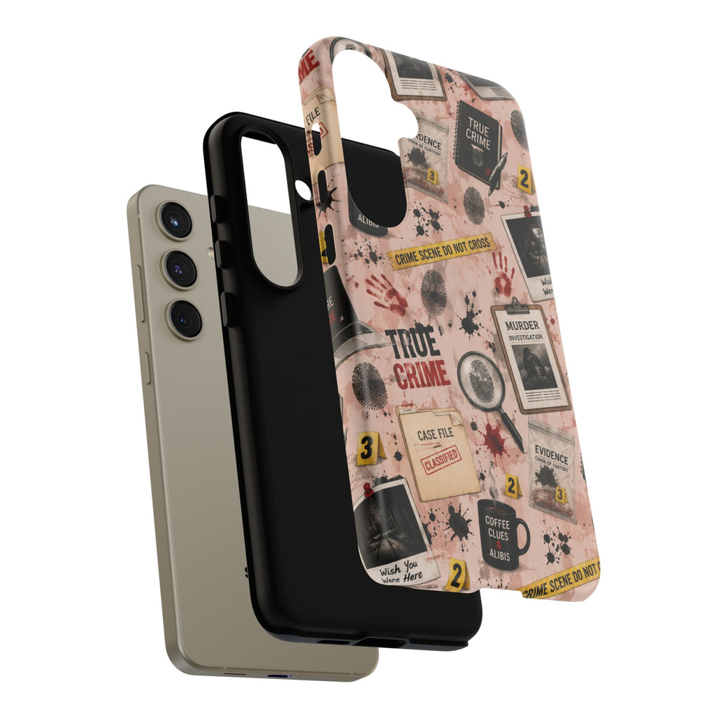 True Crime Pattern Phone Case – Detective Evidence, Crime Scene Tape & 'True Crime' Design