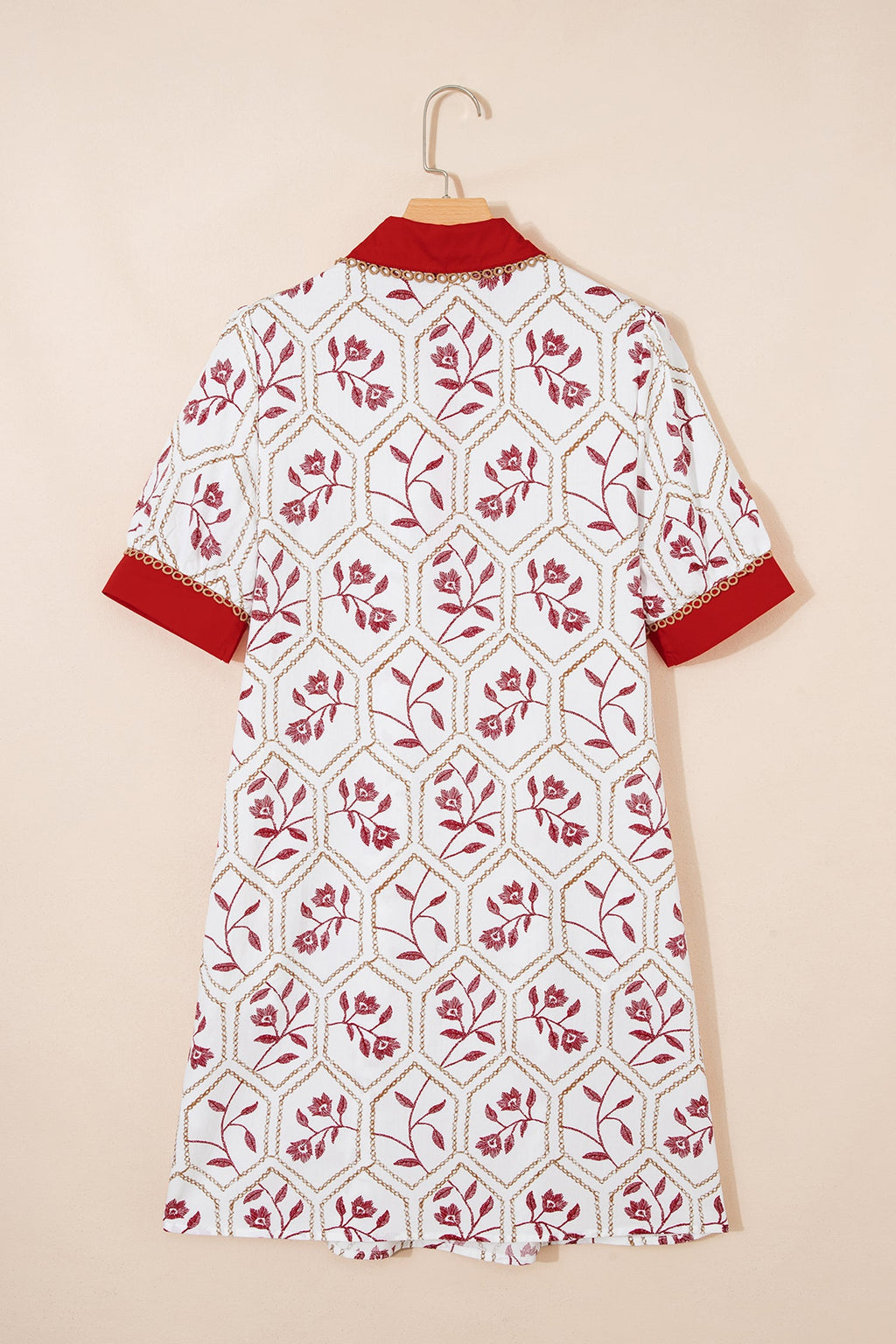 Floral Geometric Lace Trim Collared Mini Dress