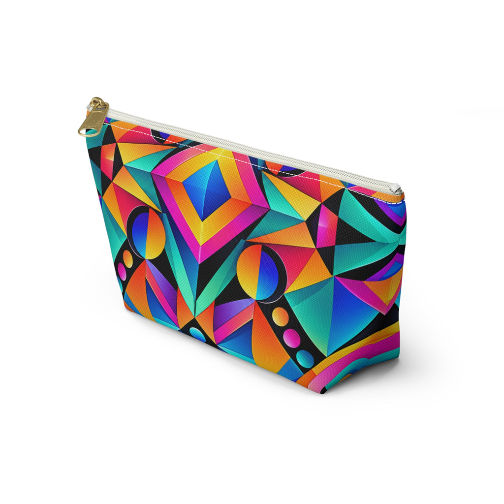 Geometric Neon Makeup Pouch — Colorful Art Deco Accessory Bag