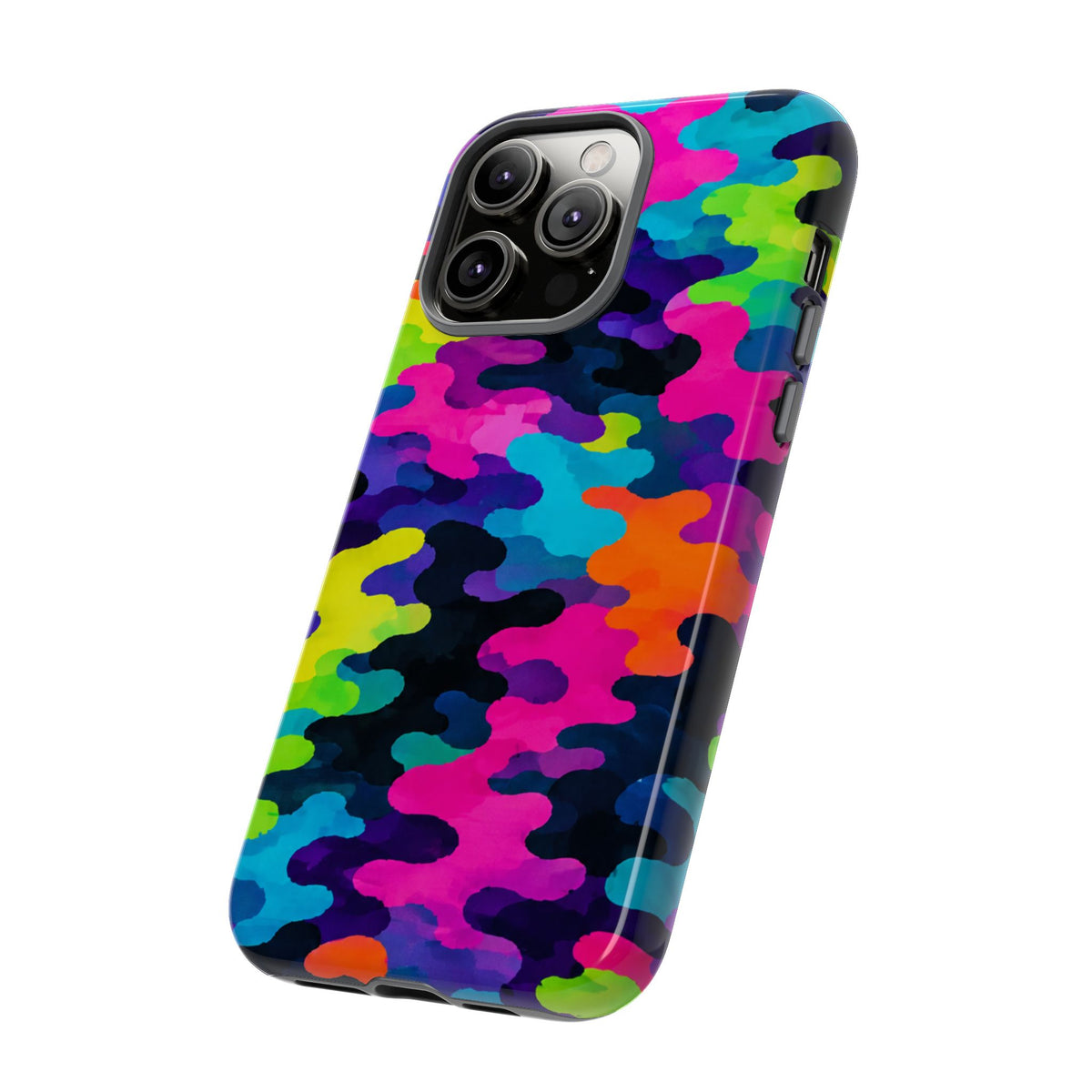 Neon Camo Tough Phone Case — Bright Rainbow Protective iPhone Cover