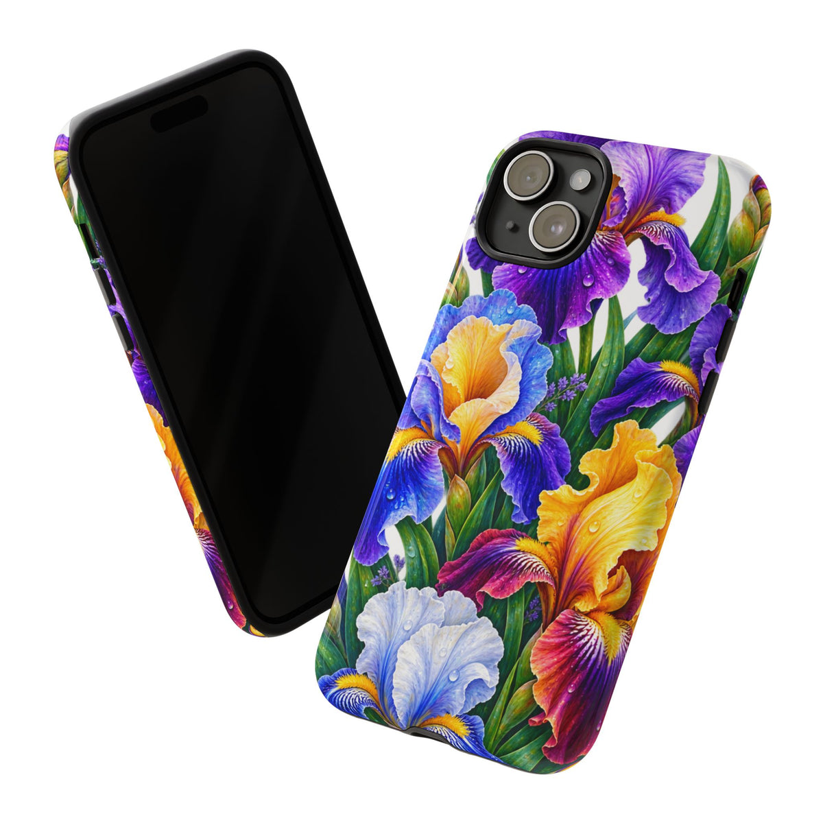 Floral Iris Tough Phone Case — Colorful Watercolor Iris Protective Cover