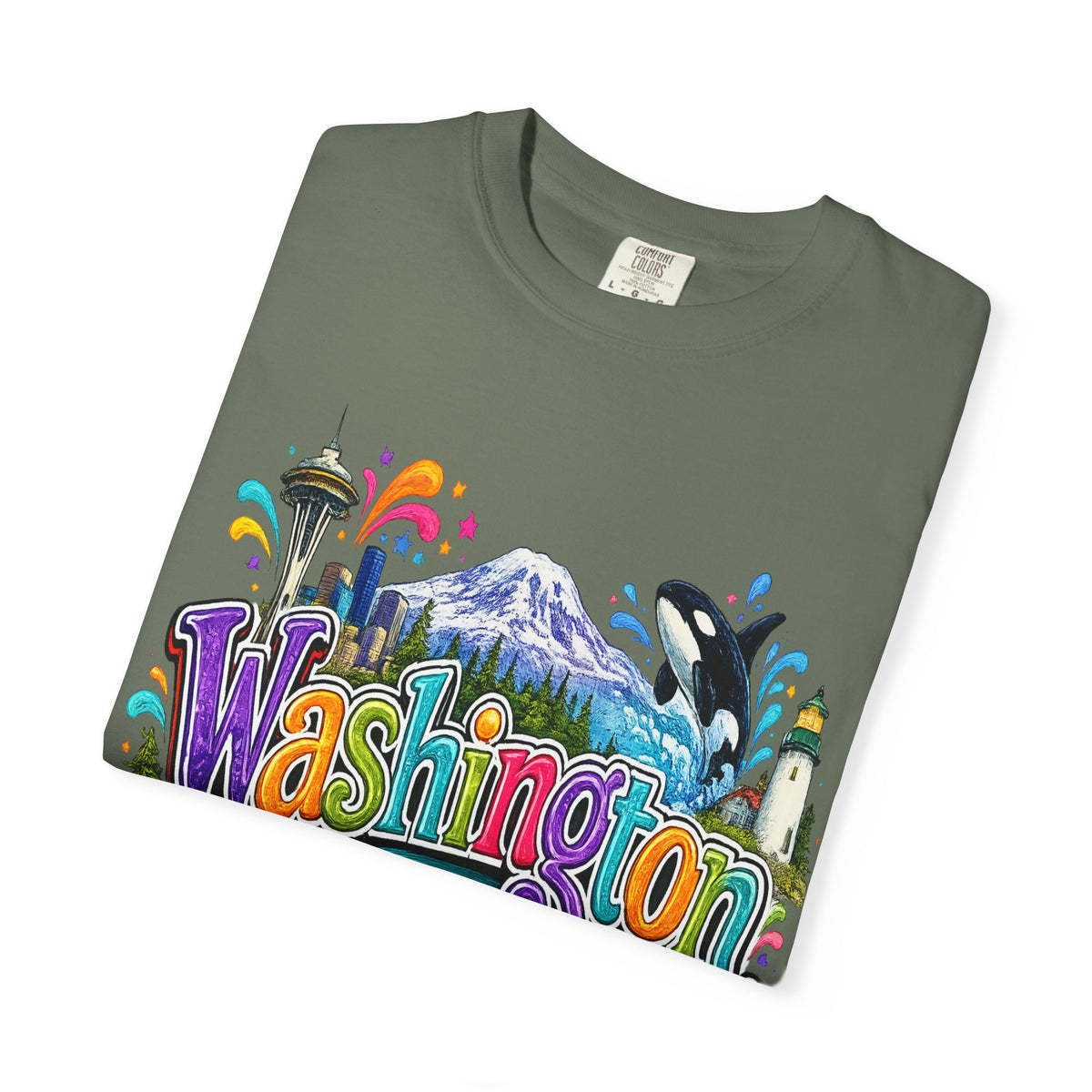 Washington State Scene T-shirt | Seattle Skyline, Orca, Apples