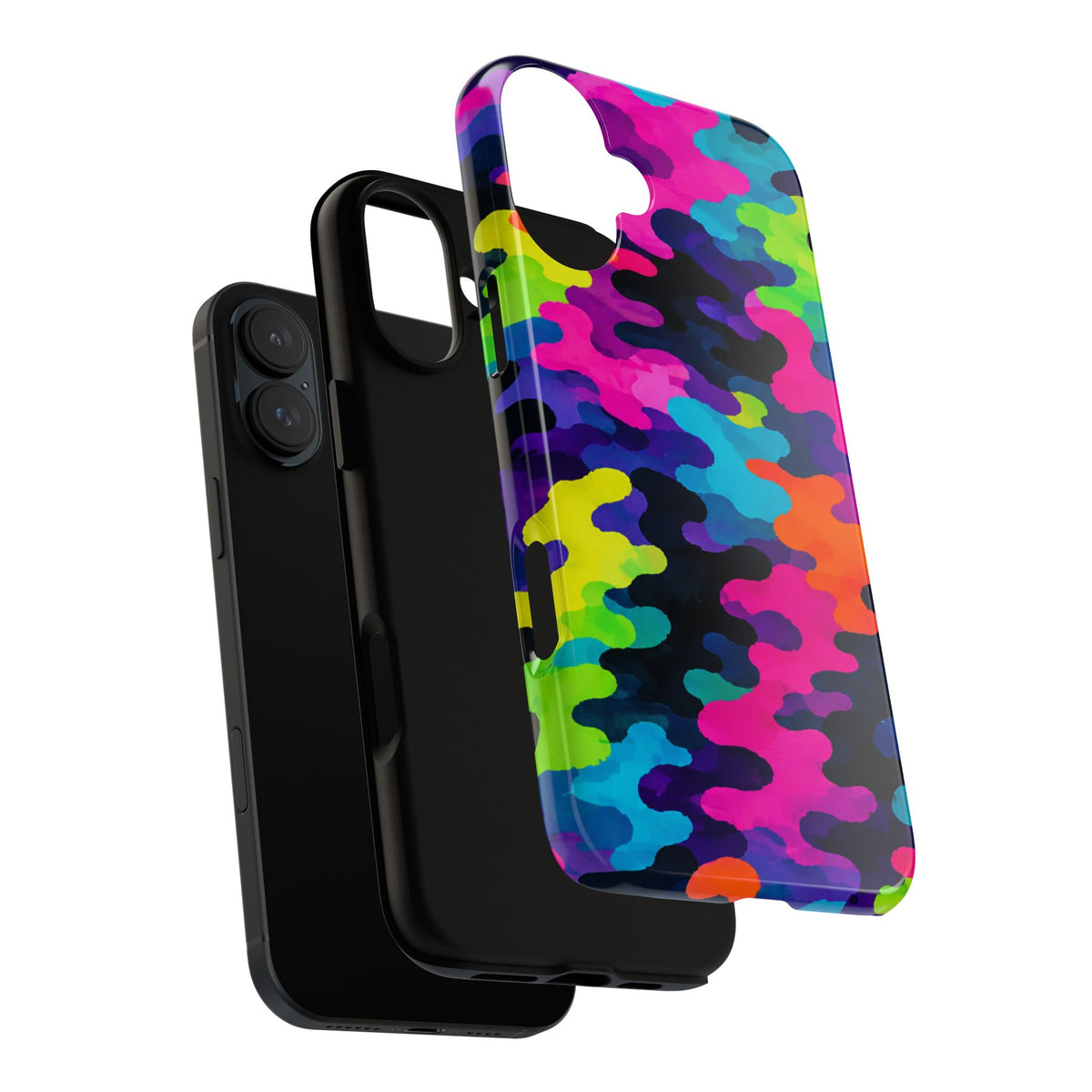 Neon Camo Tough Phone Case — Bright Rainbow Protective iPhone Cover