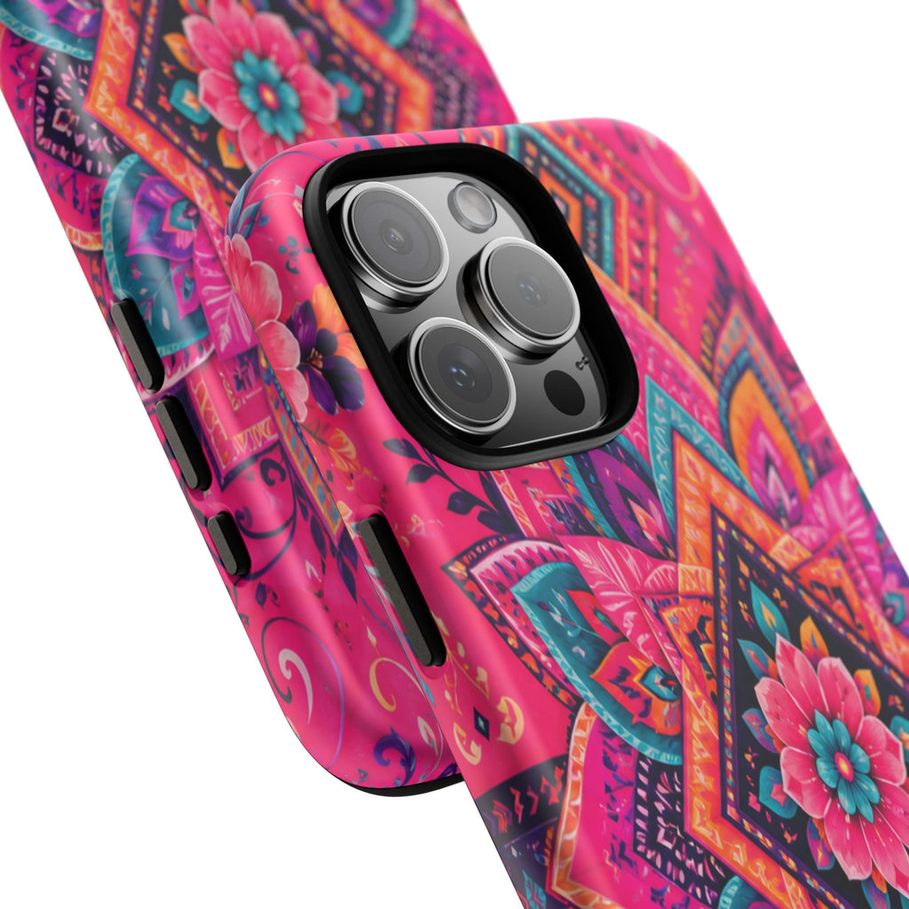 Floral Mandala Tough Phone Case — Pink Boho Protective Cover