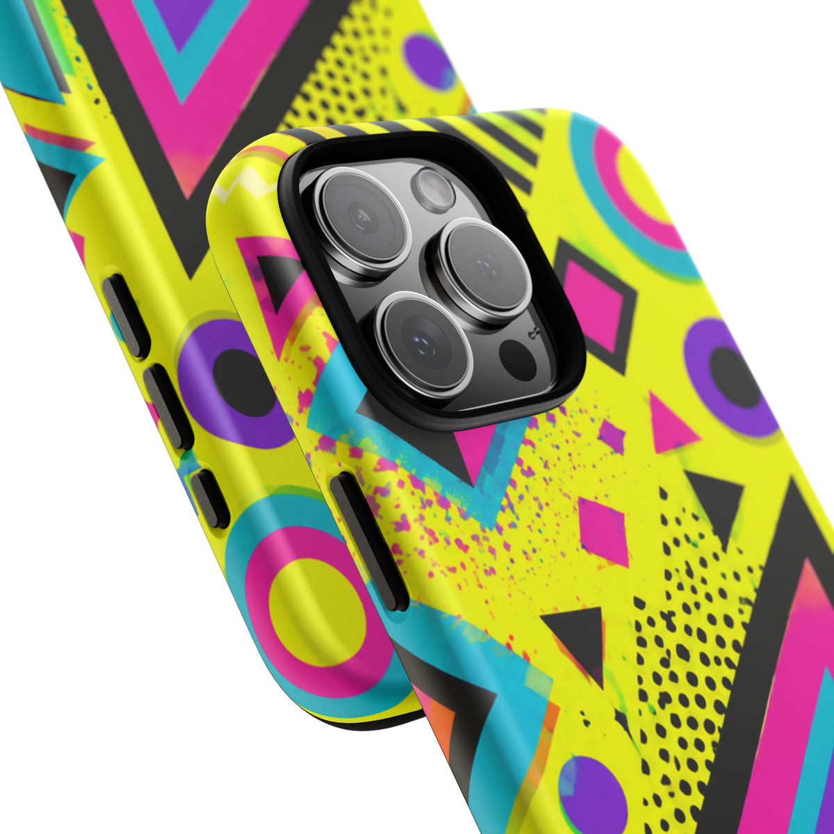 Retro 80s Geometric Phone Case — Neon Memphis Triangle Design