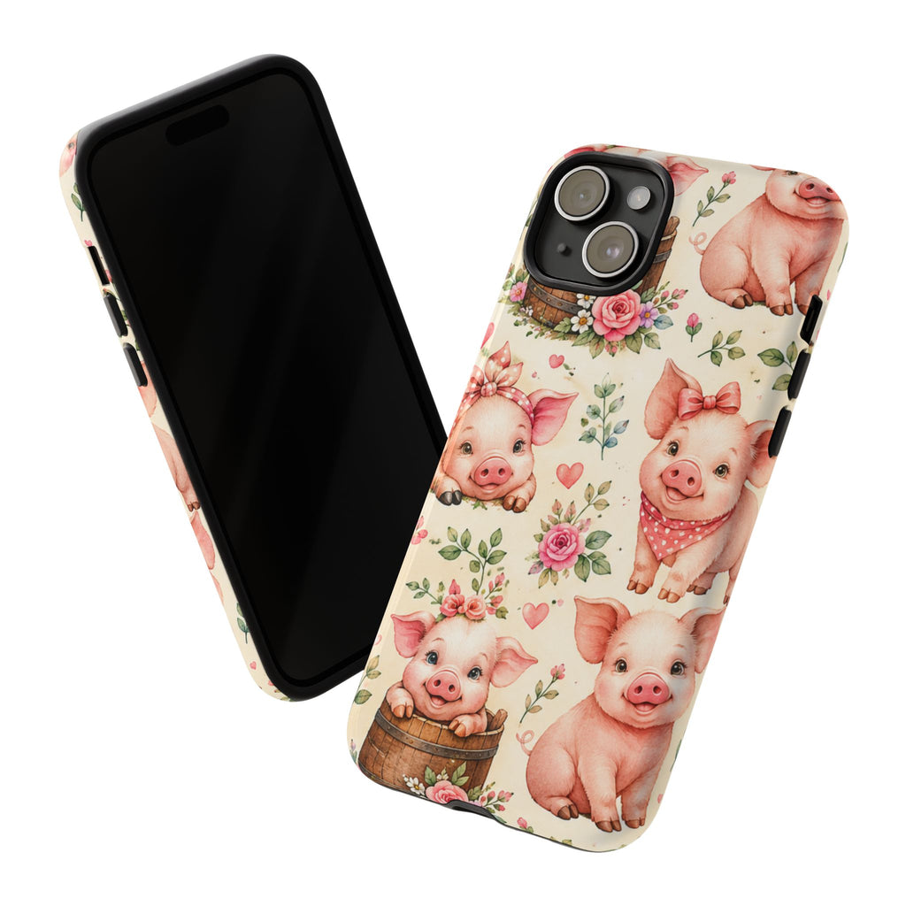 Cute Pink Piglet Phone Case — Vintage Floral Farm Animal iPhone Cover