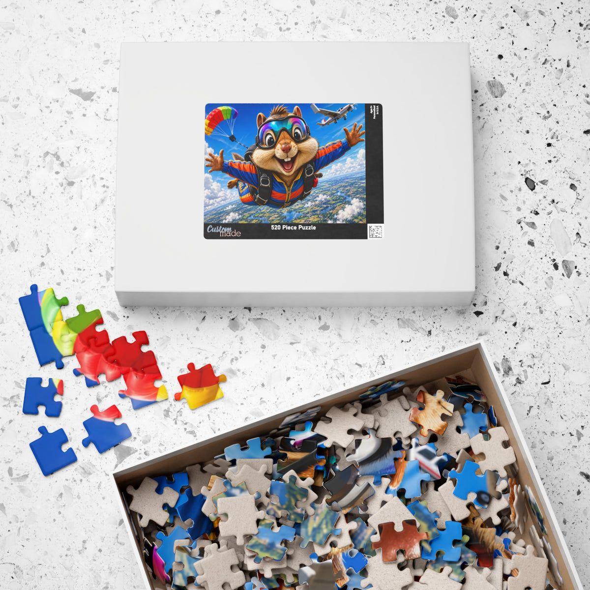 Skydiving Squirrel Jigsaw Puzzle — Cute Adventure Cartoon Puzzle (110/252/520/1014 pcs)