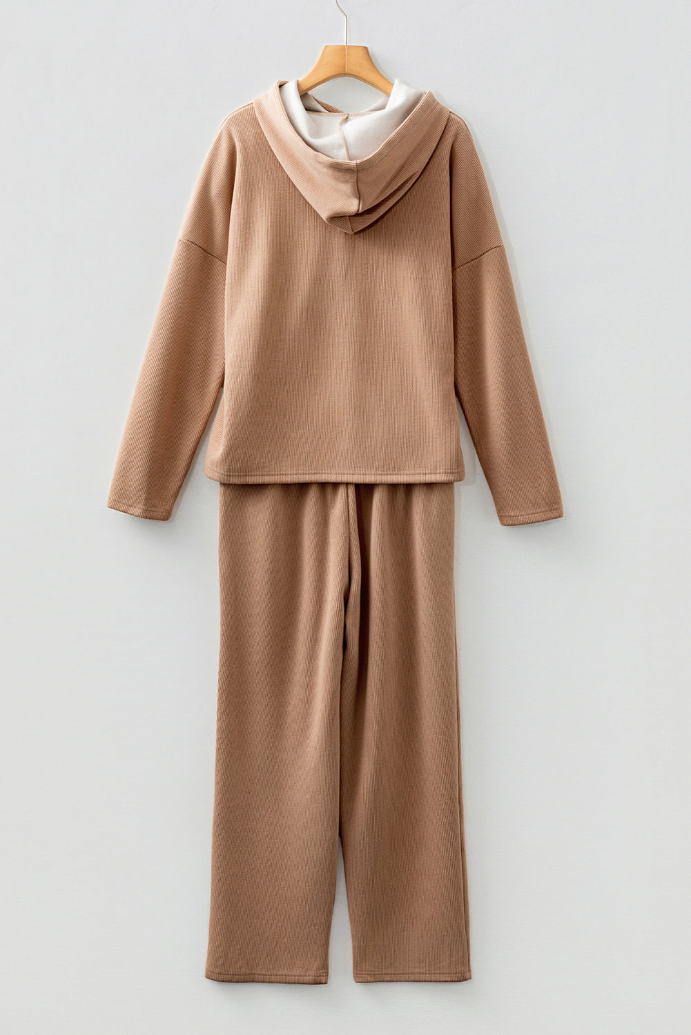 Solid Corduroy Contrast Drawstring Hoodie & Pants Set