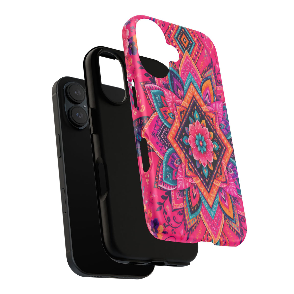 Floral Mandala Tough Phone Case — Pink Boho Protective Cover