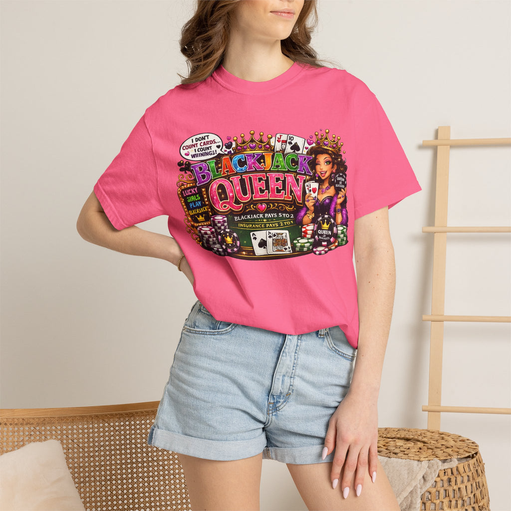 Blackjack Queen T-shirt | Casino Card Dealer Illustration