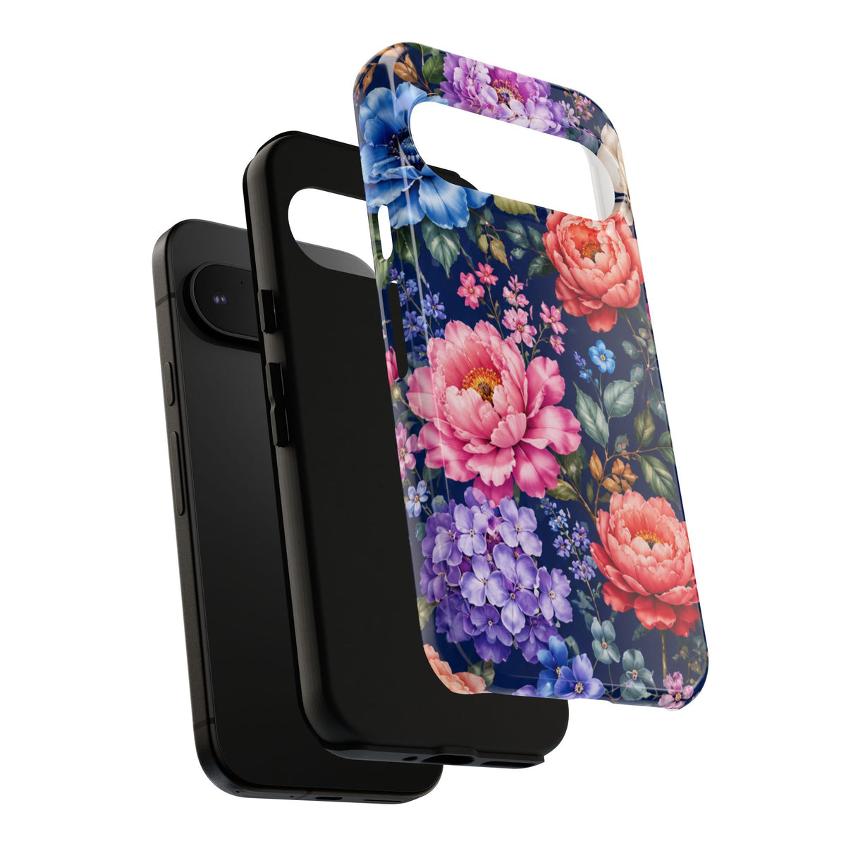 Floral Tough Phone Case – Vibrant Garden Flowers on Navy