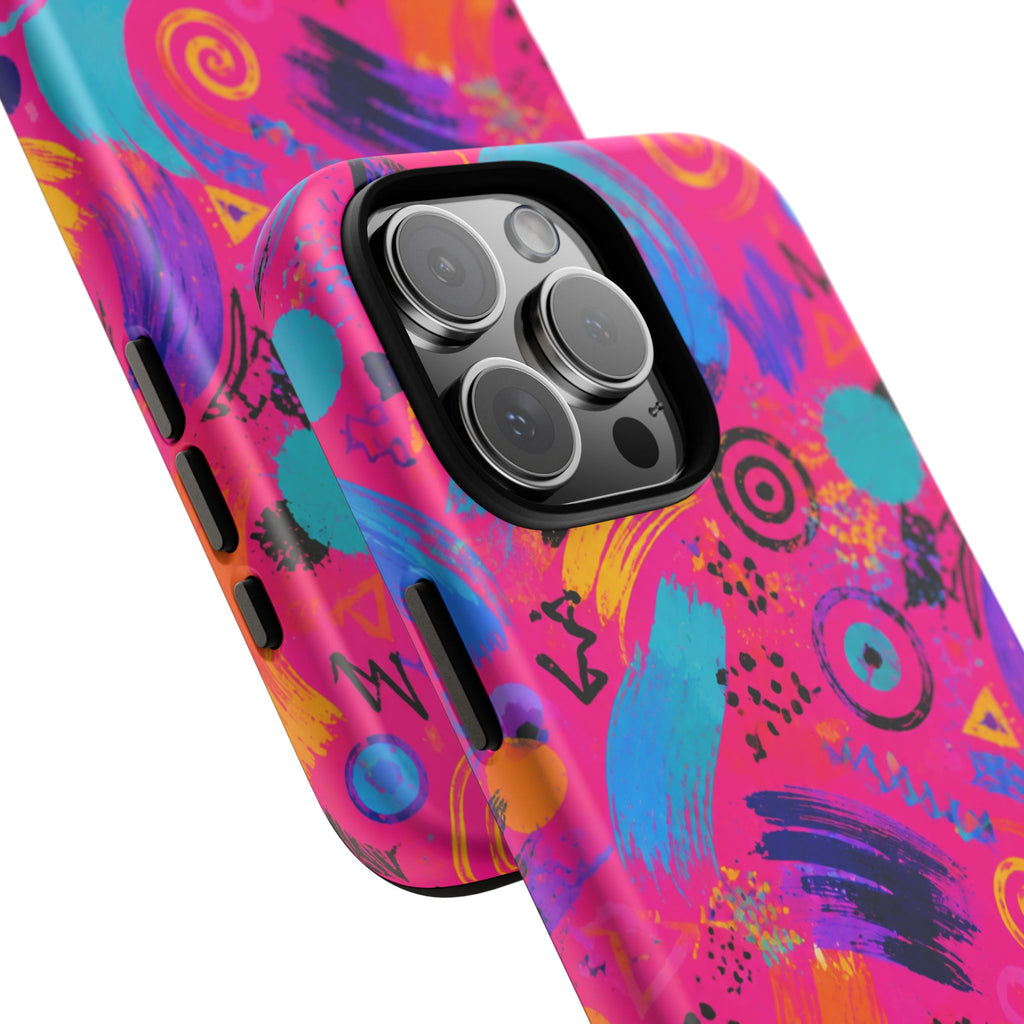 Neon Retro Abstract Tough Phone Case — 80s Brushstroke Pattern