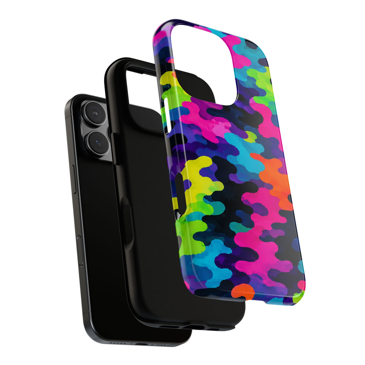 Neon Camo Tough Phone Case — Bright Rainbow Protective iPhone Cover