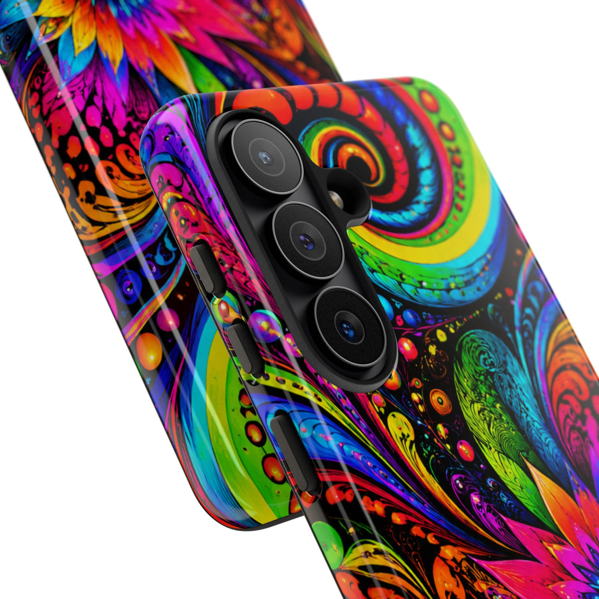 Psychedelic Floral Phone Case — Vibrant Swirl Tough Protective Cover