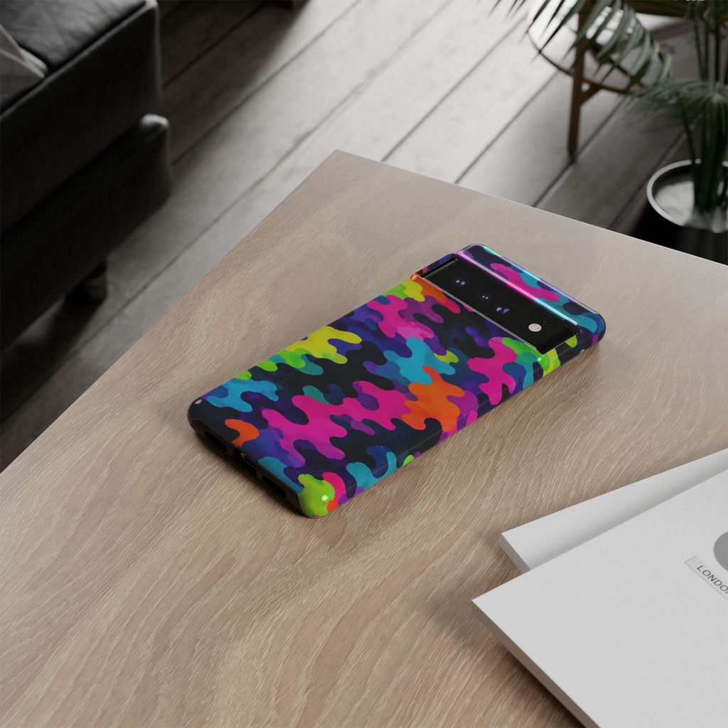 Neon Camo Tough Phone Case — Bright Rainbow Protective iPhone Cover