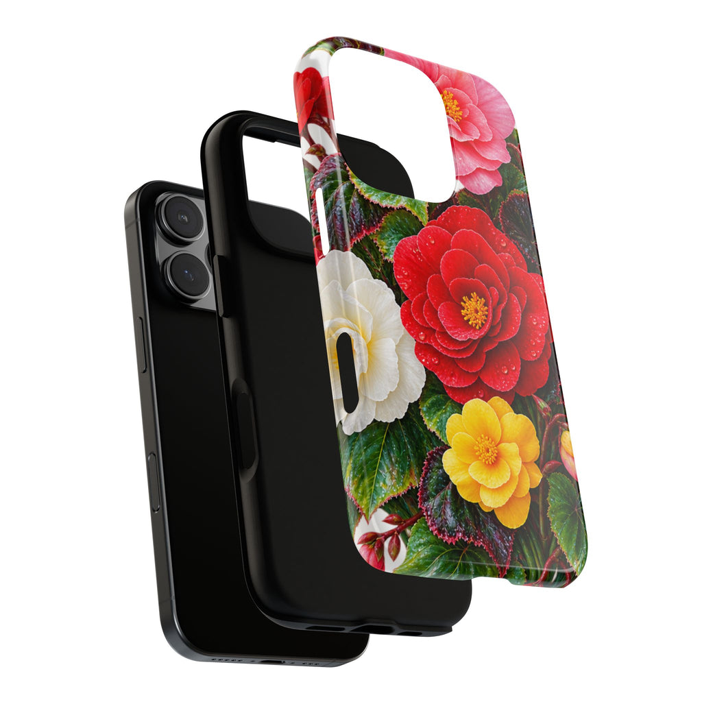 Floral Begonia Phone Case — Vibrant Red, Pink & Yellow Blossom Protective Cover