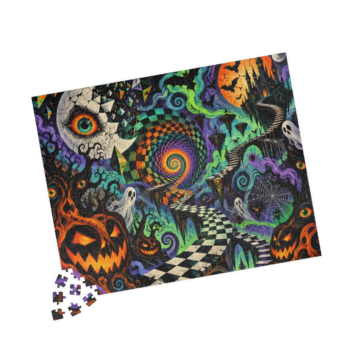Halloween Spiral Jigsaw Puzzle — Psychedelic Pumpkin & Ghost 110/252/520/1014-Piece