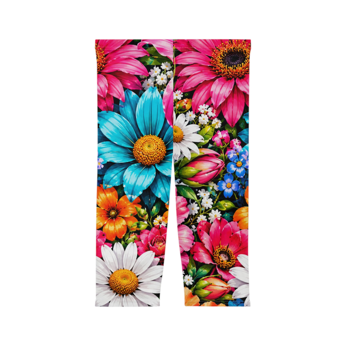 Floral Burst Capri Leggings — Vibrant Daisy Garden Print