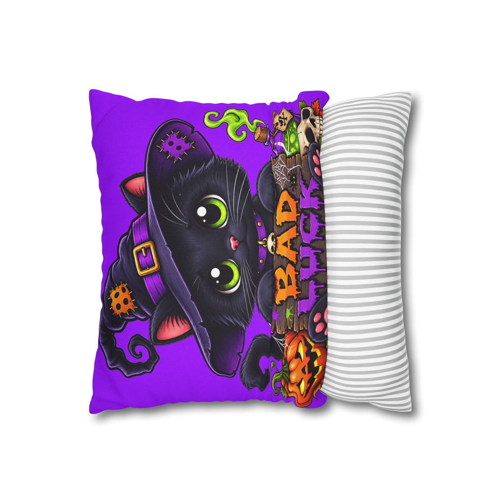 Halloween Black Cat Pillowcase — "Bad Luck" Spooky Cute Decorative Pillow