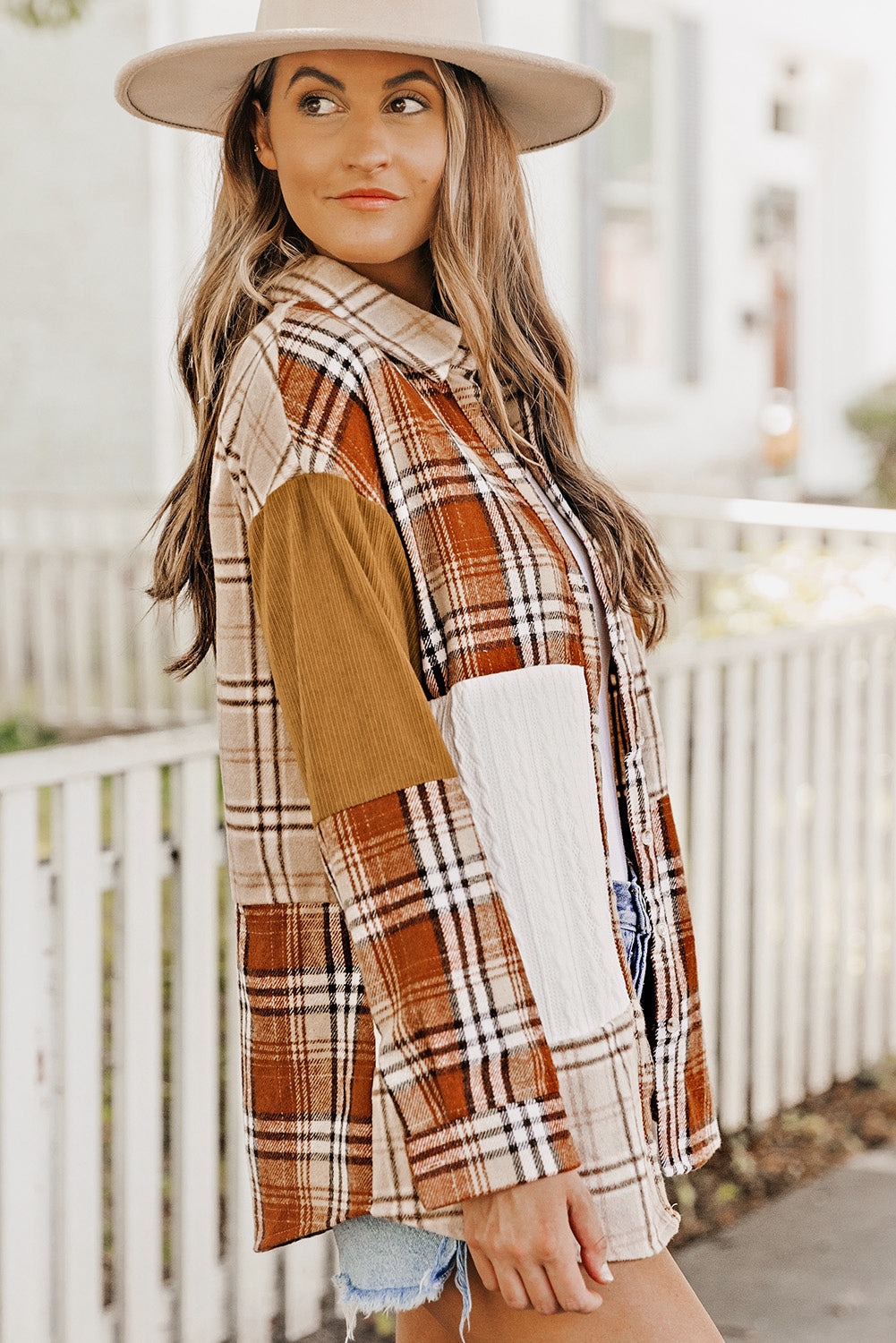 Plaid Colorblock Patchwork Chest Pocket Shirt Jacket