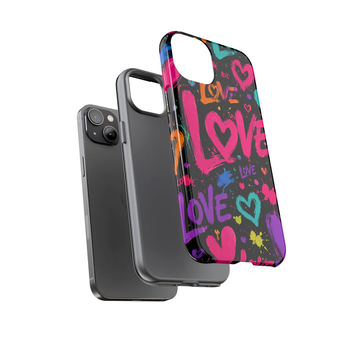 Phone Case — Neon Graffiti "Love" Hearts Protective Tough Case