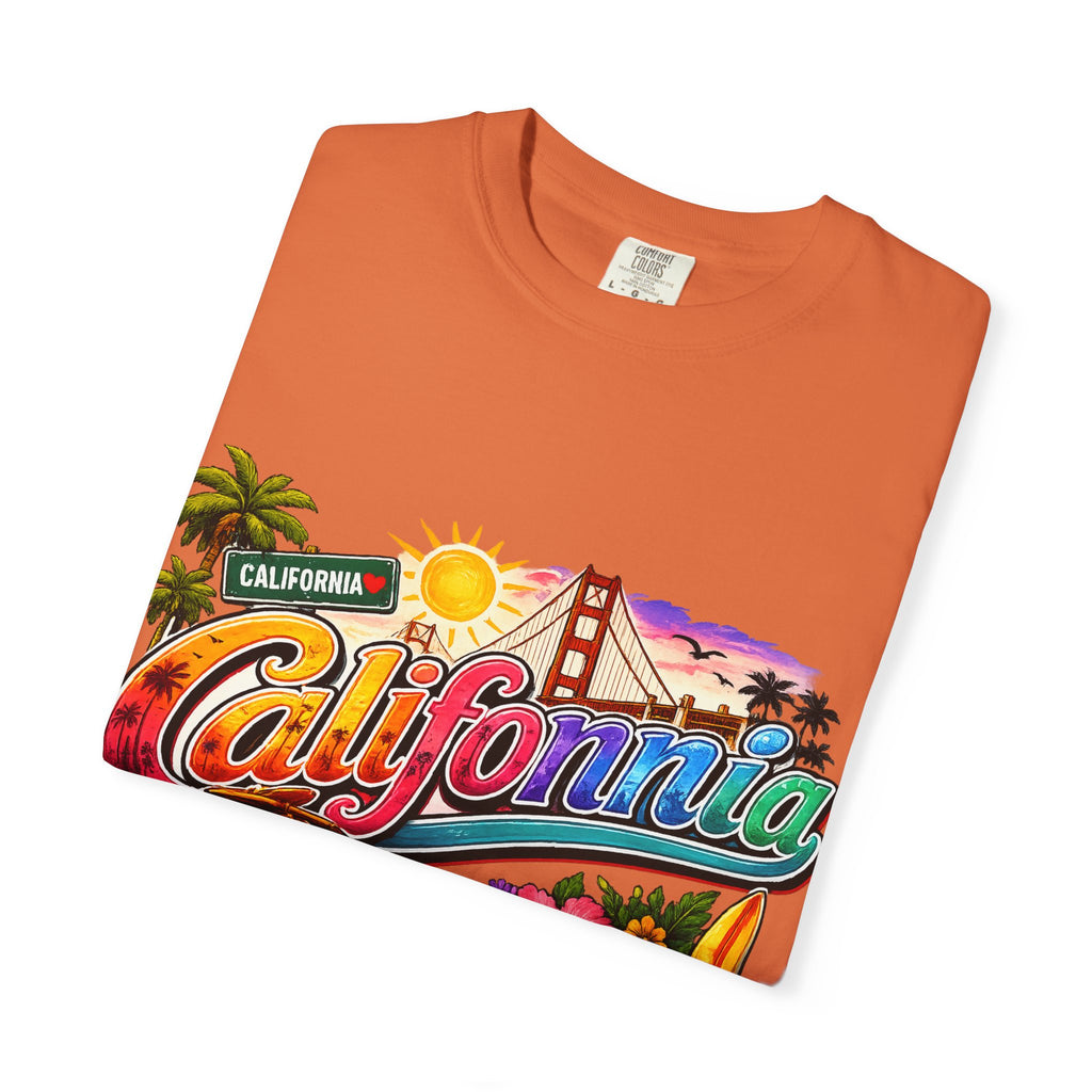 California Retro Sunset T-shirt | Golden Gate, Palm Trees & Surf