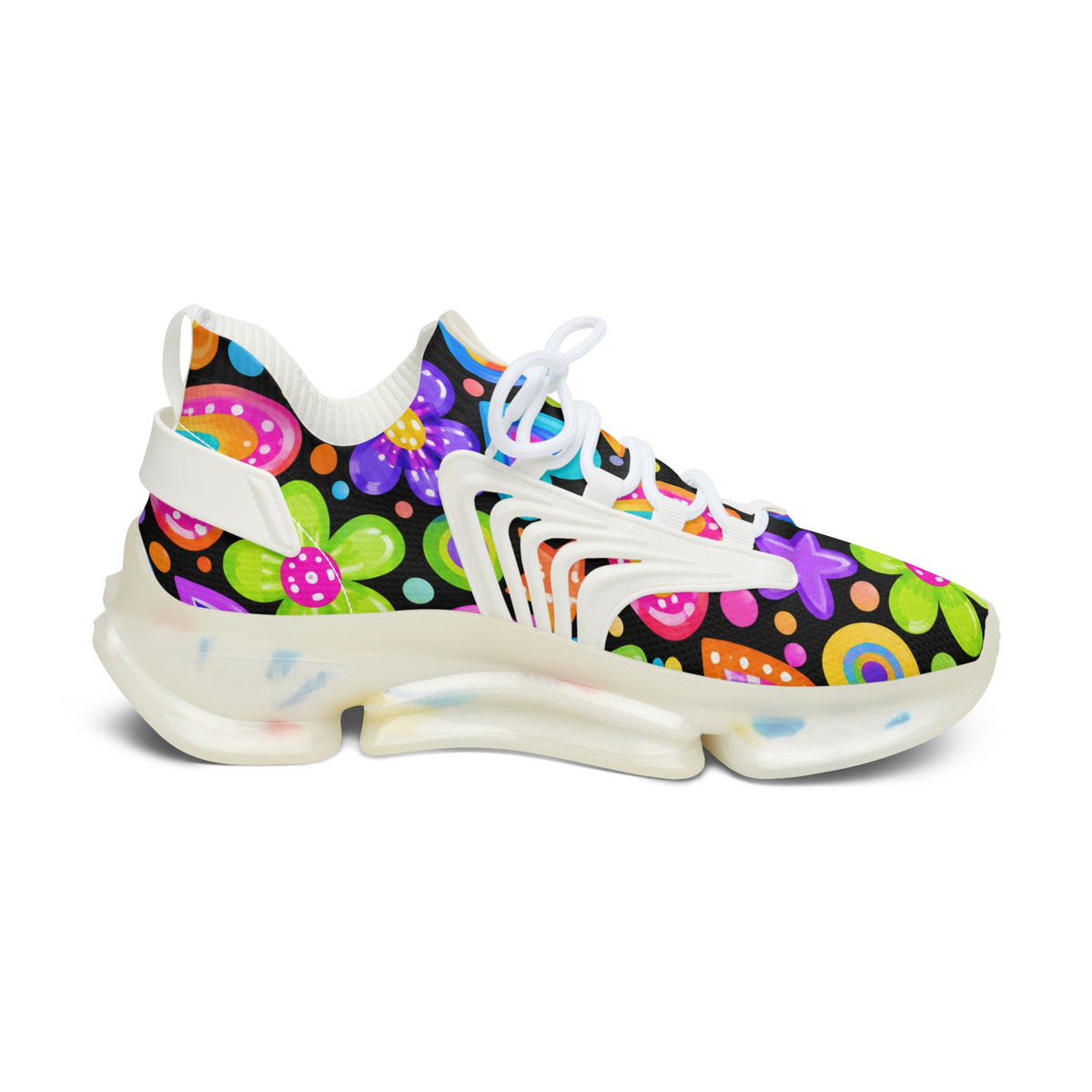 Women’s Mesh Sneakers — Colorful Retro Floral Pattern