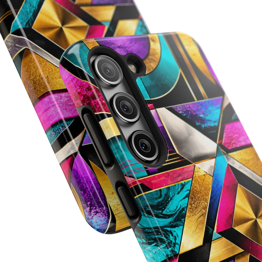 Geometric Art Deco Tough Phone Case — Vibrant Gold, Teal & Magenta Pattern