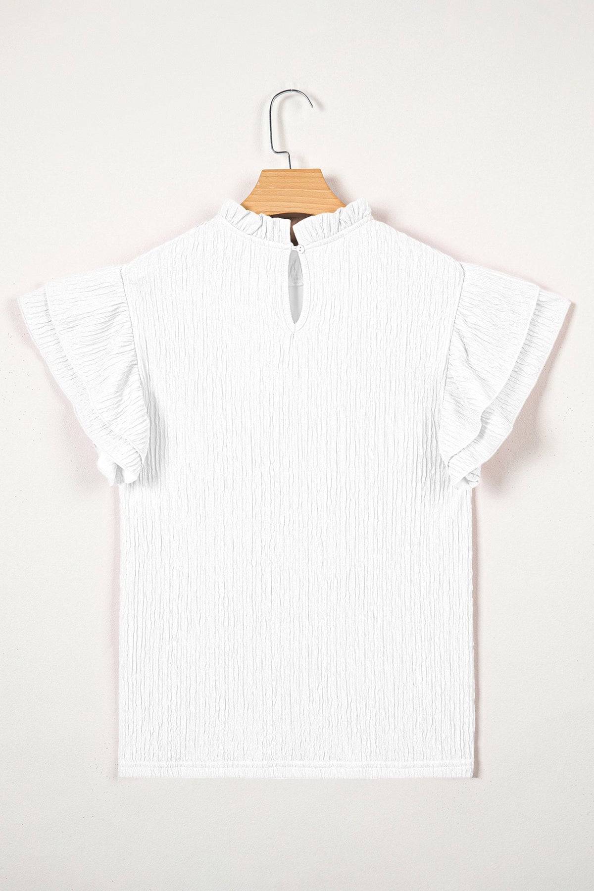 Solid Textured Ruffle Trim Short Sleeve Blouse