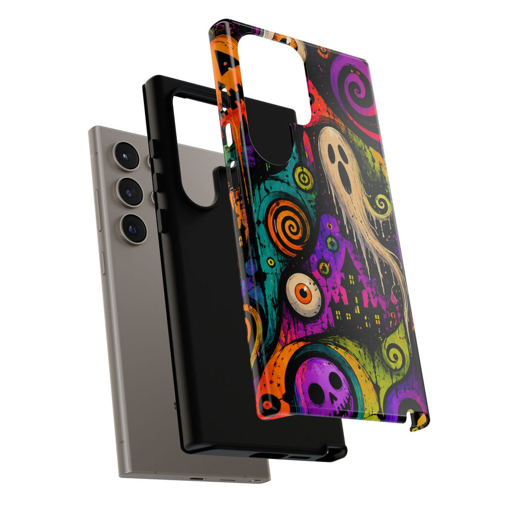 Halloween Ghost Phone Case — Colorful Spooky Skull & Haunted House Tough Case