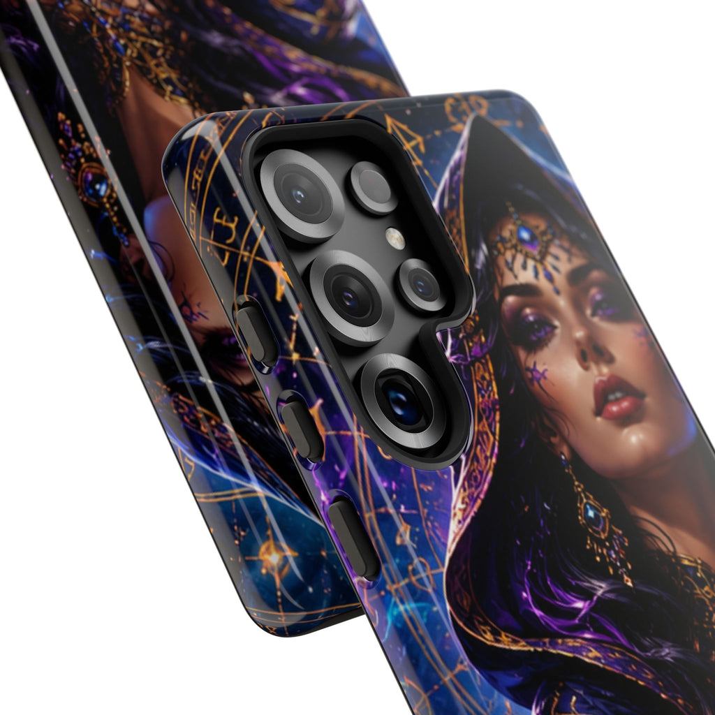 Phone Case — Mystical Sorceress Art Protective Tough Case (Astrology, Purple Hooded Witch)