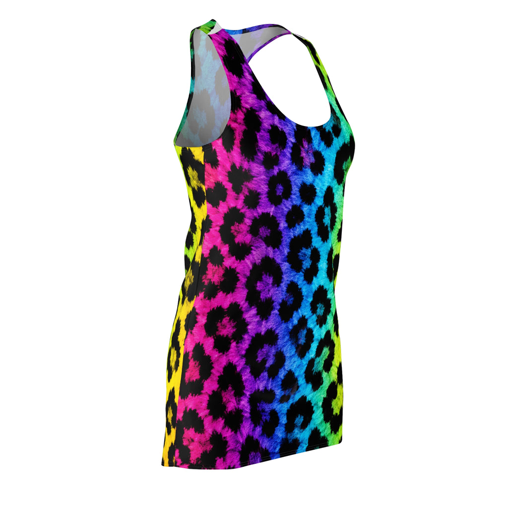 Rainbow Leopard Racerback Dress — Colorful Animal Print All-Over