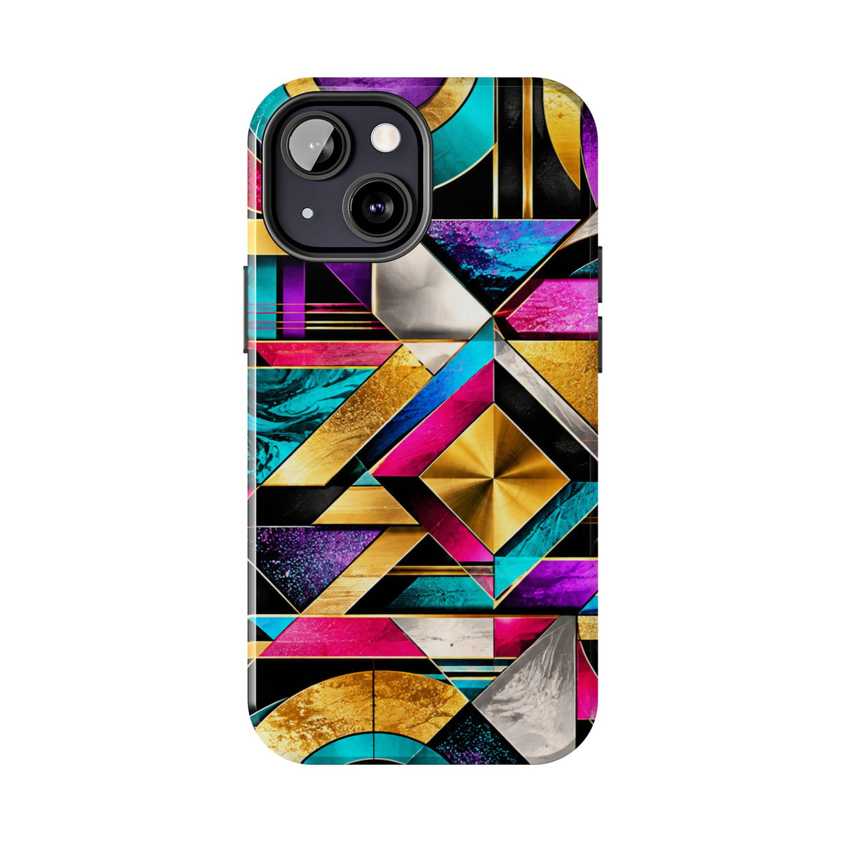 Geometric Art Deco Tough Phone Case — Vibrant Gold, Teal & Magenta Pattern