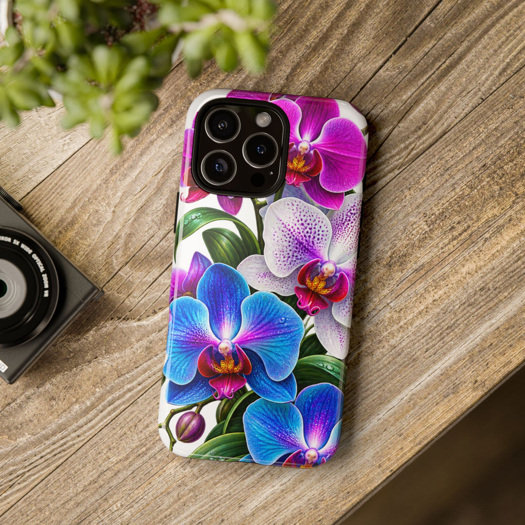 Orchid Floral Tough Phone Case – Vibrant Blue & Pink Orchid Protective Cover