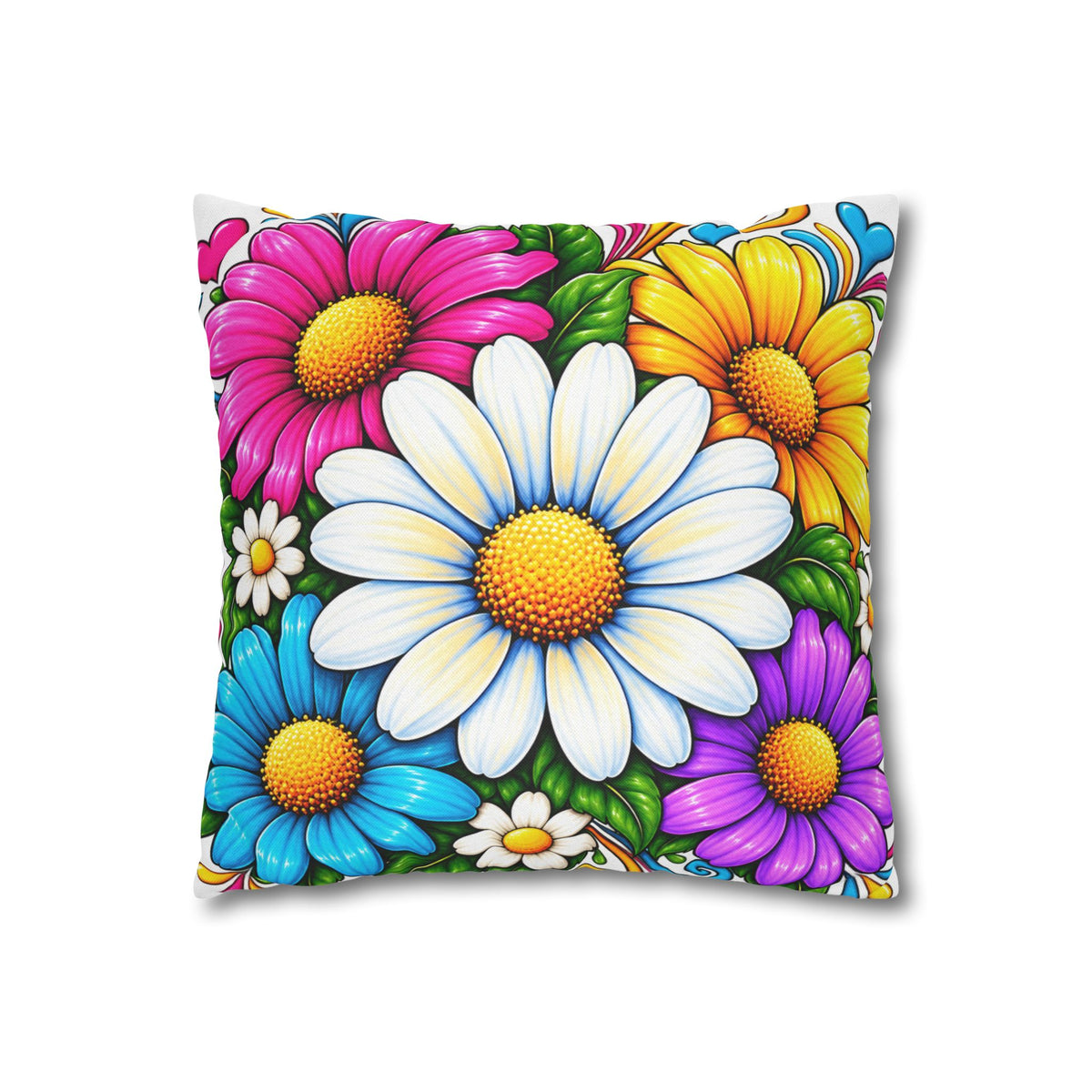 Colorful Daisy Throw Pillowcase — Bright Floral Square Accent Pillow Cover