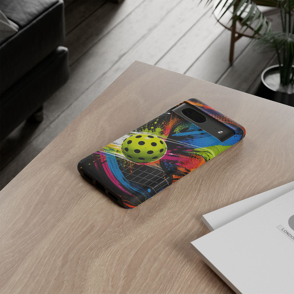 Pickleball Phone Case – Neon Paddle & Ball Splash Tough Case